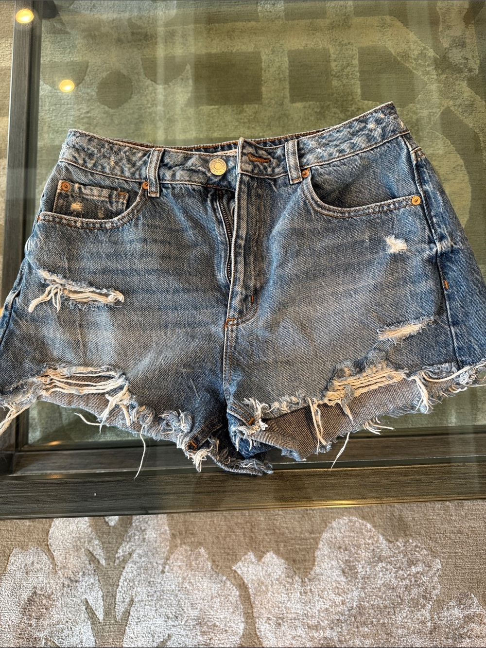 Garage High-Rise Distressed Denim Shorts - Blue